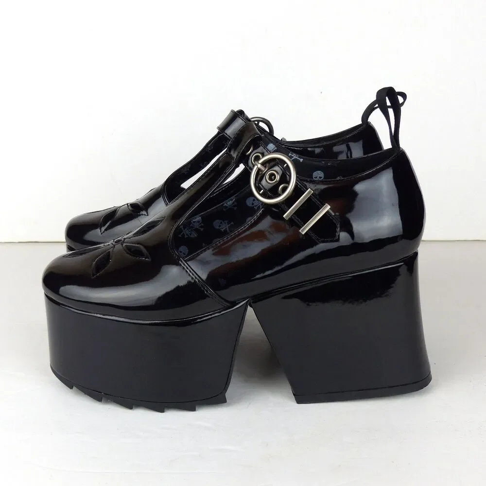 Lamoda Mary Jane Shoes Women 7 Black Patent Overthinking It Platform Cutout Goth